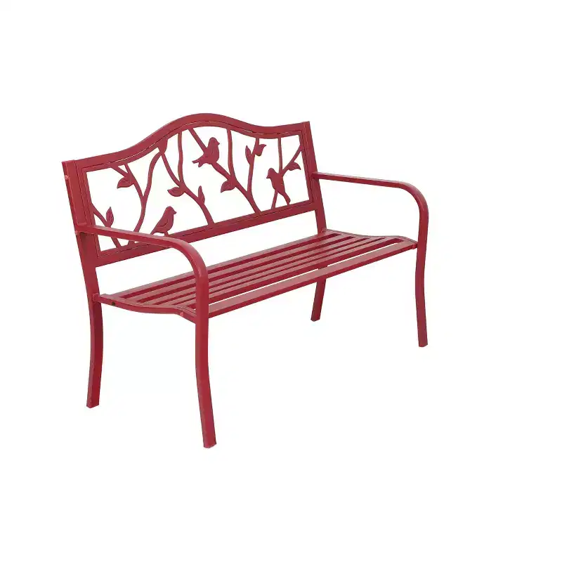 Metal Patio Bench with Steel Frame - Red - Captiva Designs: Weather-Resistant Garden Loveseat