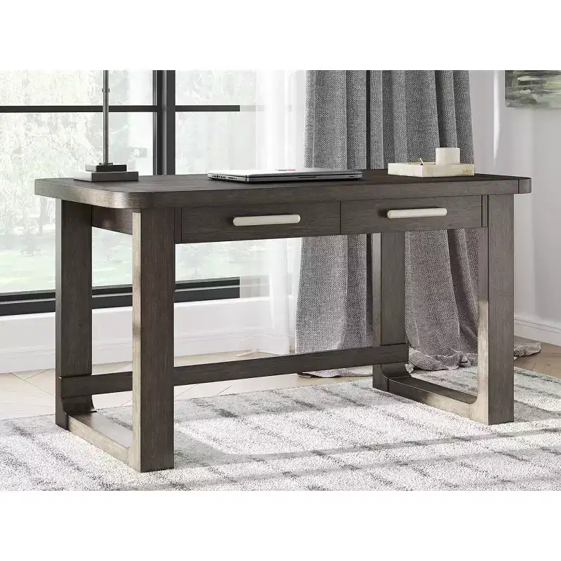 Signature Design by Ashley Breckington Home Office Desk with 2 Drawers - Dark Brown Wood Finish and Cord Management Cutout