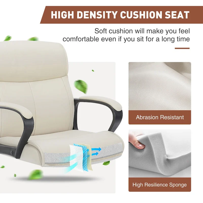 Adjustable Office Chair with Padded Armrests and PU Leather Seat