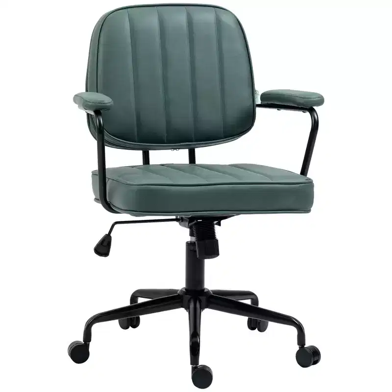 Adjustable PU Office Chair with Armrests and 360 Swivel Rolling Base, Green