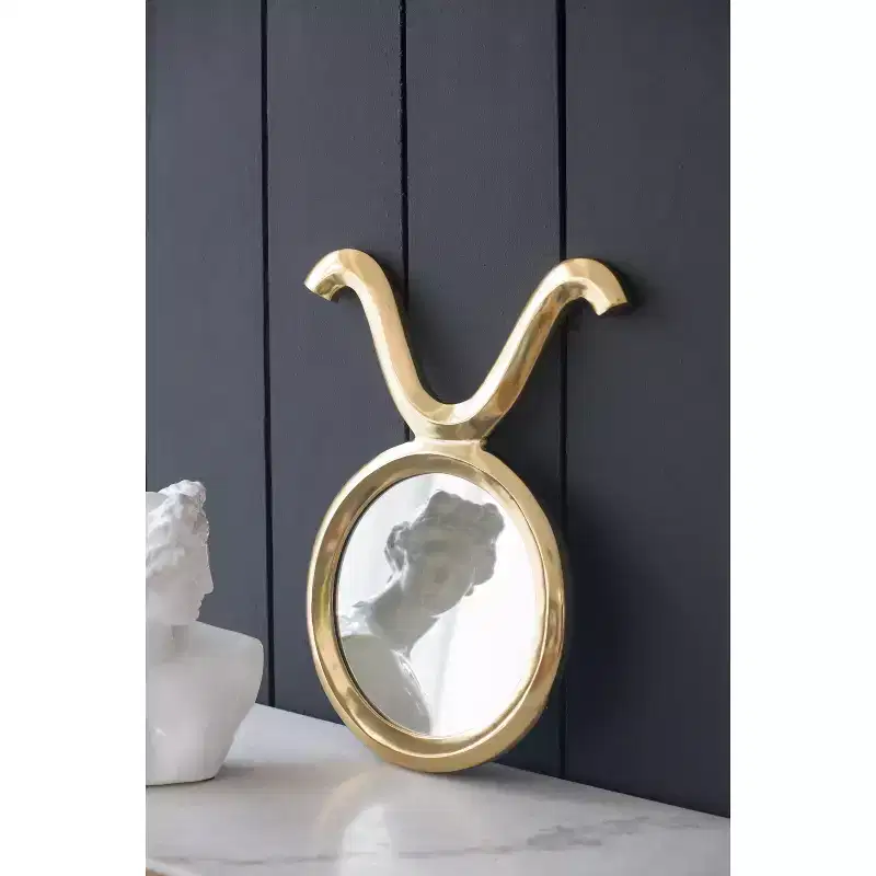 MAYEERTY 12.5 x 16 Modern Round Mirror with Aluminum Frame, Wall Decor for Entryway Living Room Hallway, Gold