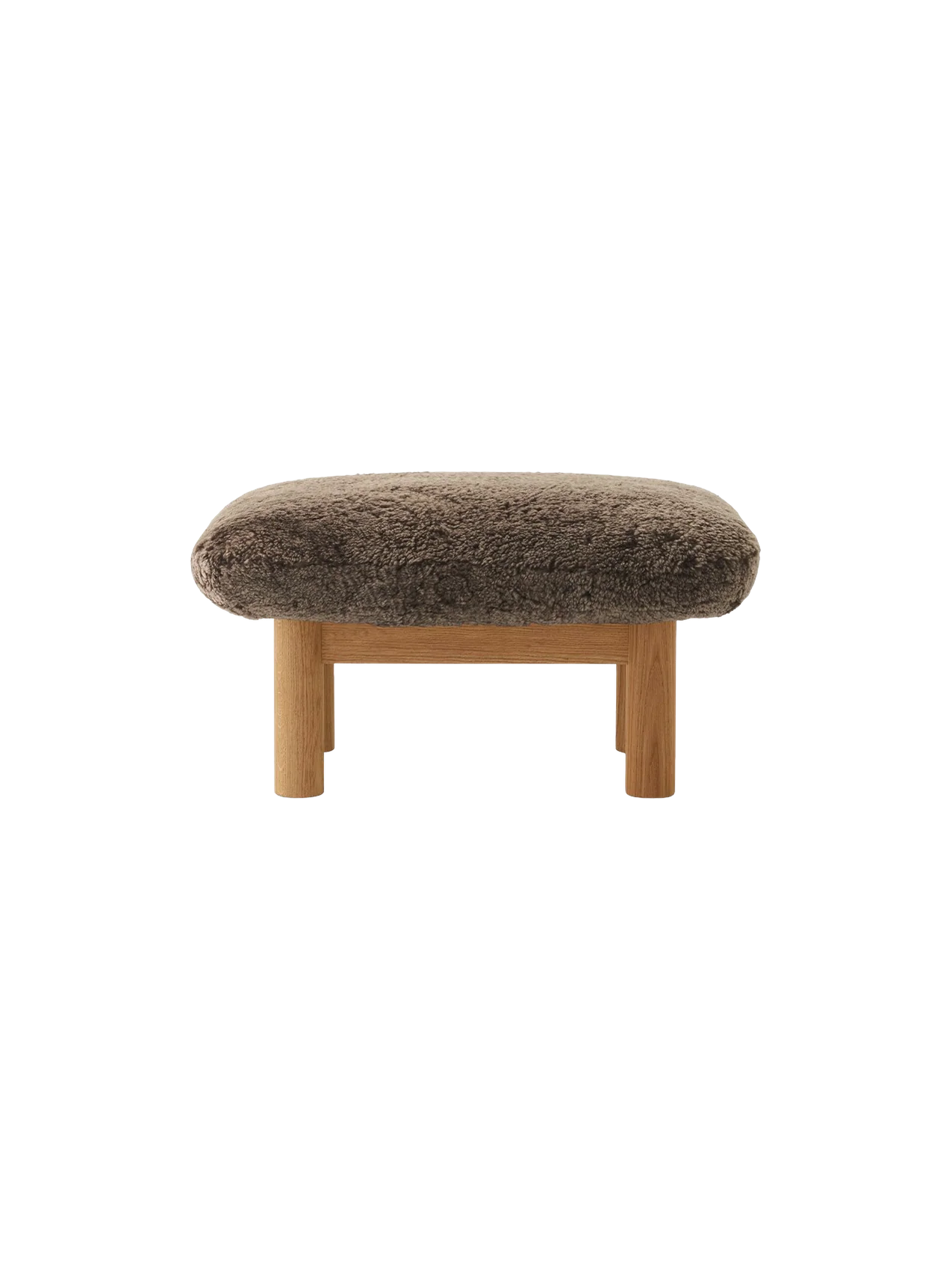 Scandinavian Mid-Century Sheepskin Ottoman with Cylindrical Wood Legs for Living Room & Bedroom