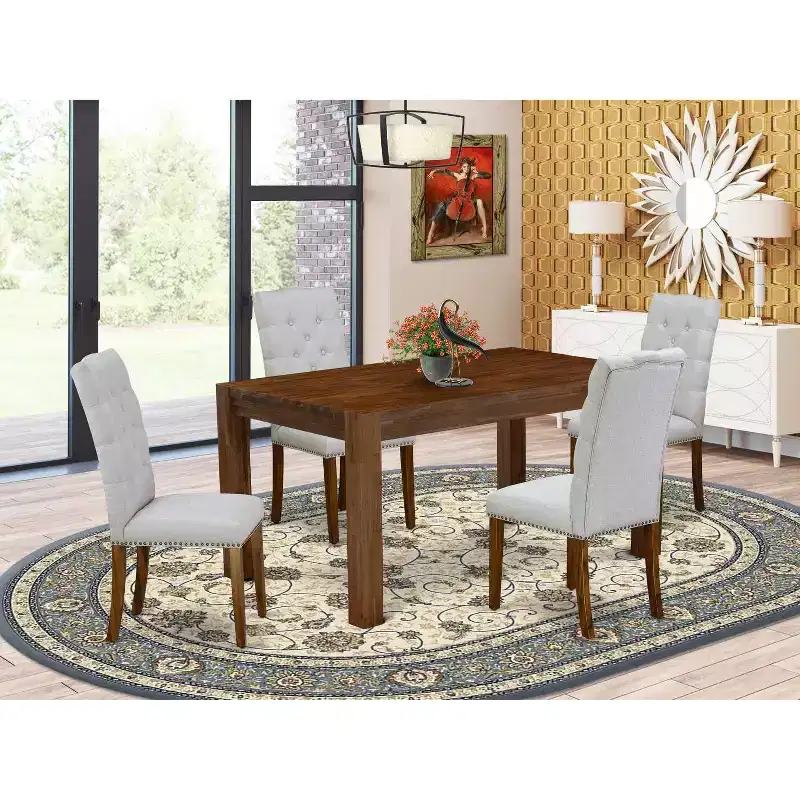 5-Piece Multi-Color Solid Wood Top Rectangular Button Tufted Upholstered Dining Room Set (Seats-4)
