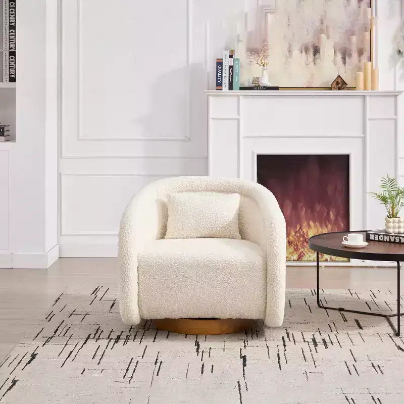 GDFStudio Jeremy Modern 30 Rubber Wood and Fabric Upholstered Swivel Barrel Chair