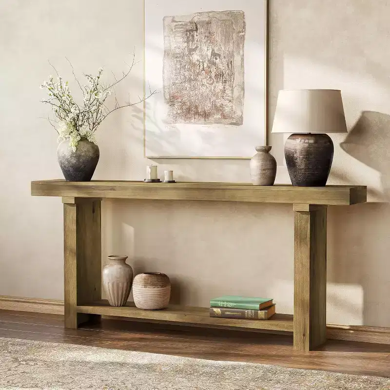 70.9 Solid Wood Console Table, Farmhouse Entryway Accent Table for Living Room, Entrance, Hallway, Foyer, Dark Brown