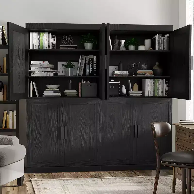 62 High Black Wood Grain Decorative Storage Cabinet with Sufficient Space for 12 Shelves