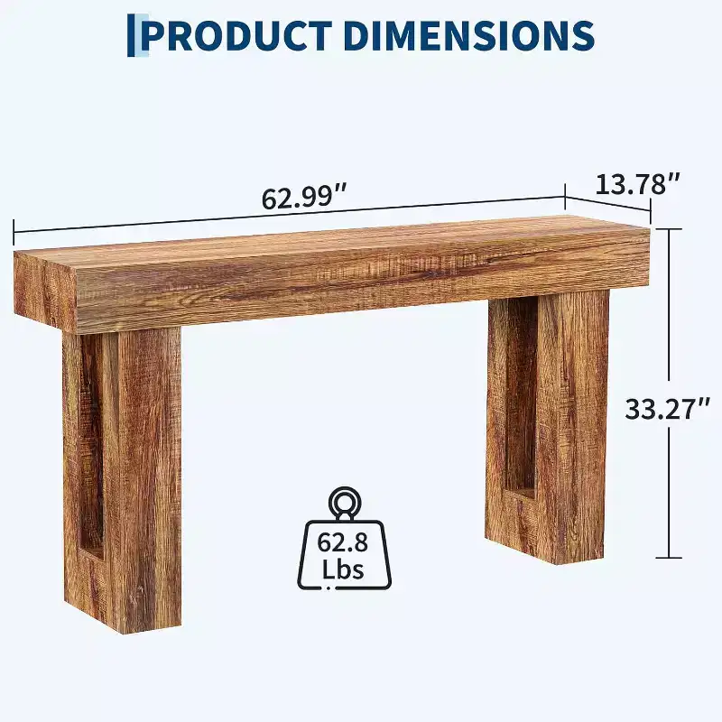 63 Inch Long Console Table for Entryway, Narrow Sofa Table Behind Couch, Farmhouse Industrial Oak Accent, Brown
