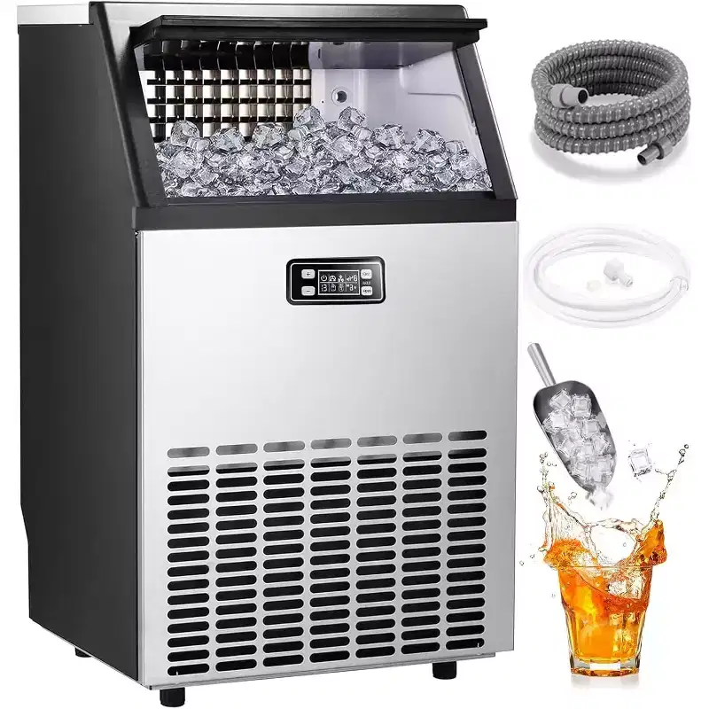 ZAFRO Commercial Ice Maker,200LBS/24H, Automatic Stainless Steel Machine with LCD Panel,Freestanding with 48 Pounds Storage Capacity, Silver