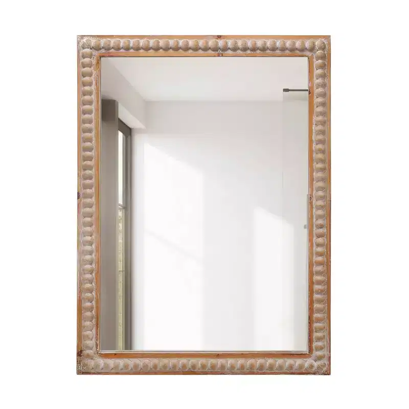 MAYEERTY 30 Wood Framed Decor Mirror Wall Mounted Rectangle Mirror for Bathroom Vanity Living Room Bedroom with Beading