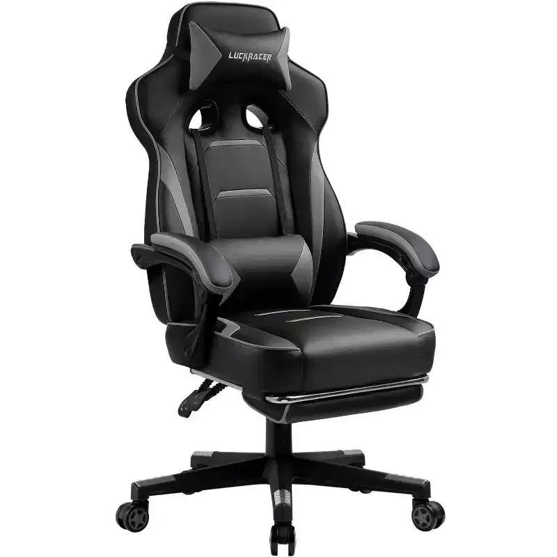 LUCKRACER Gaming Chair with Footrest High Back Computer Desk Chair Office Chair Gray