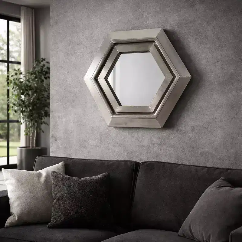 Modern Metal Hexagon Wall Mirror for Bedroom and Living Room Decor - Accent Mirrors for Wall, Hallway, Entryway or Bathroom - 20, Silver & Metallic