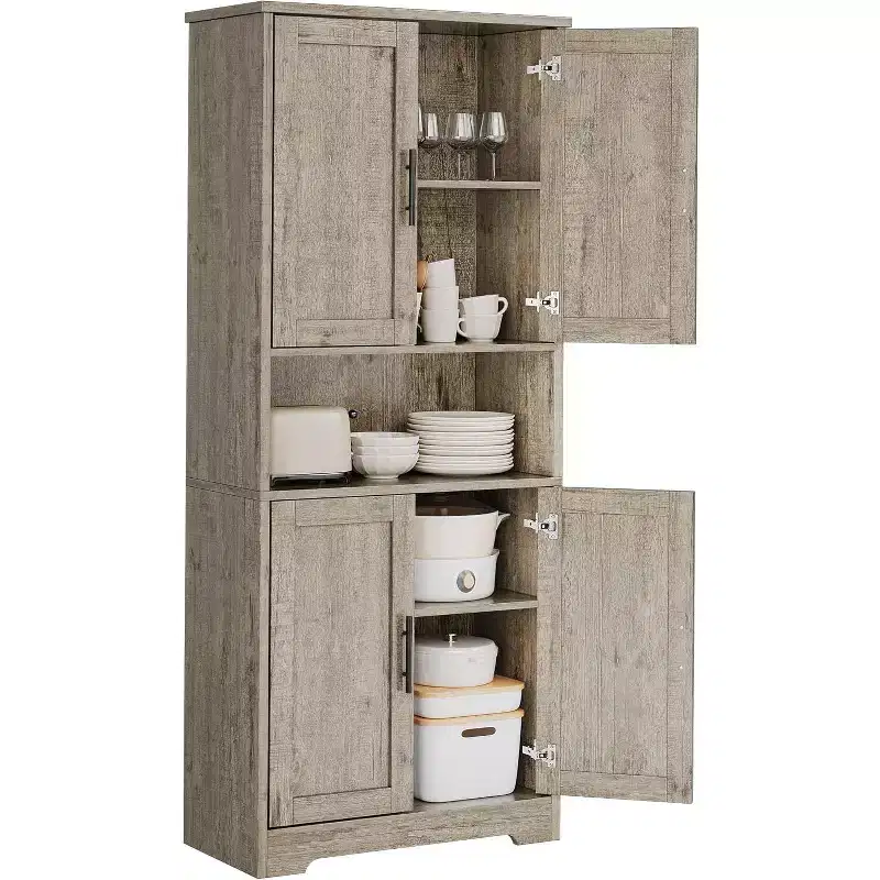 178cm Tall Kitchen Pantry Cabinet with 4 Doors and Adjustable Shelves