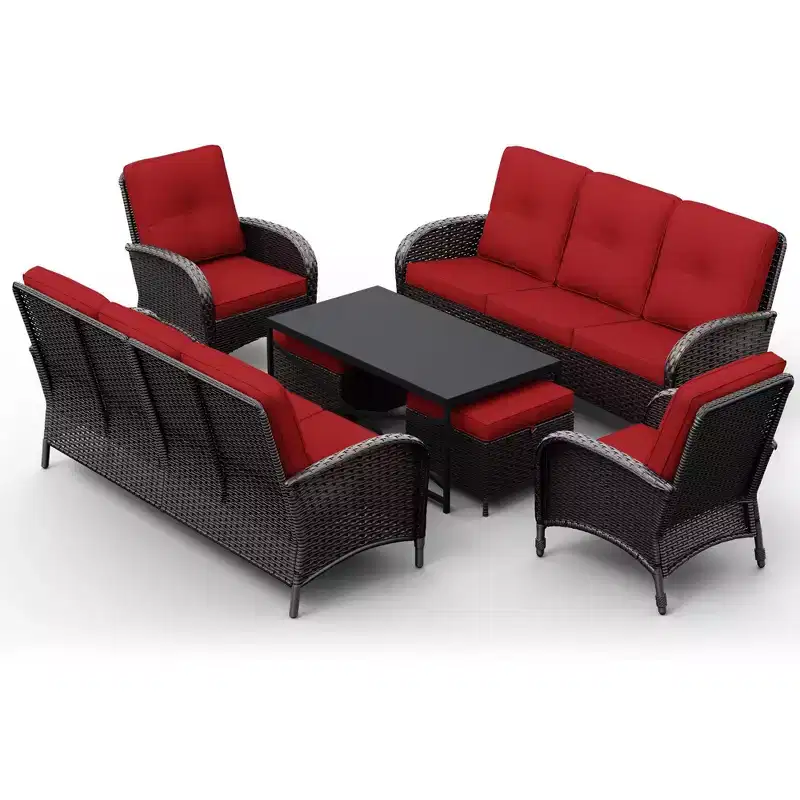UPTIOT Outdoor Modular Sectional Set with 2 Sofas, Chairs, Ottomans & Weatherproof Coffee Table