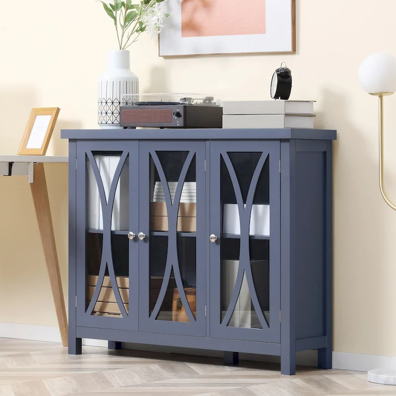 HOMCOM Modern Kitchen Sideboard, Buffet Cabinet with 2 Storage Cupboard, Glass Doors