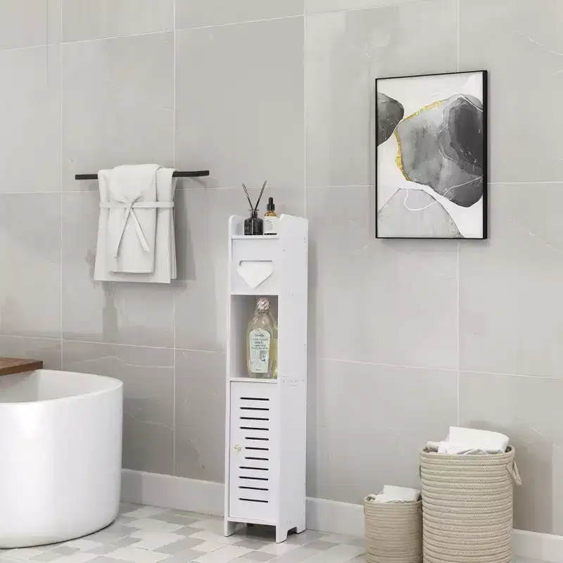 Bathroom Corner Shelf Storage, Waterproof Corner Cabinet with Toilet Paper Roll, White