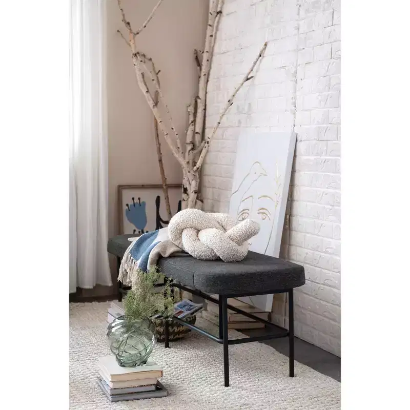 Modern Fabric Upholstered Bench Charcoal Gray/Black