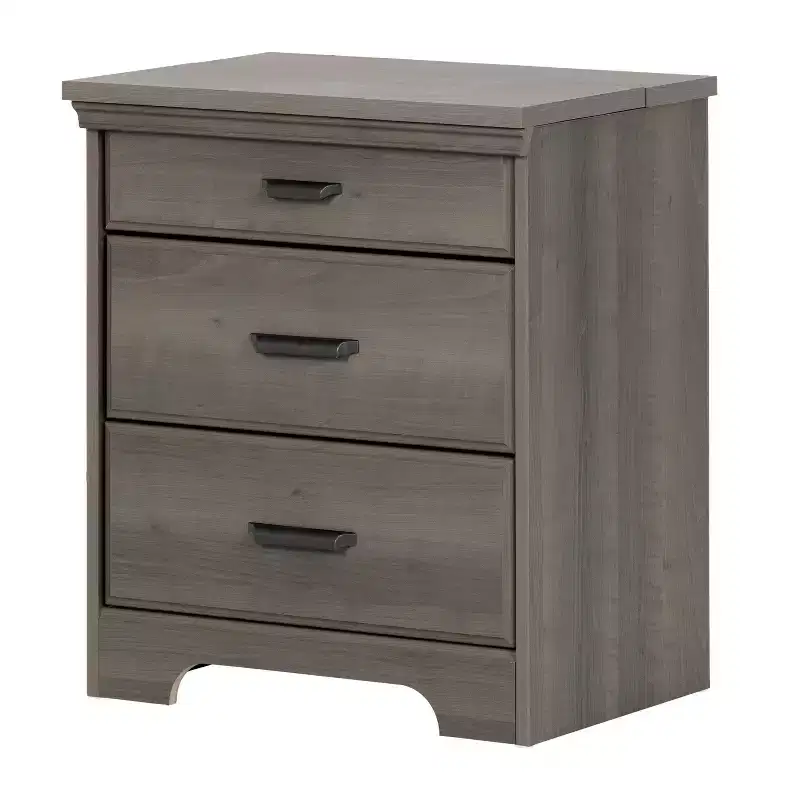 HomeStock Nightstand with Charging Station and Drawers Gray Maple Versa