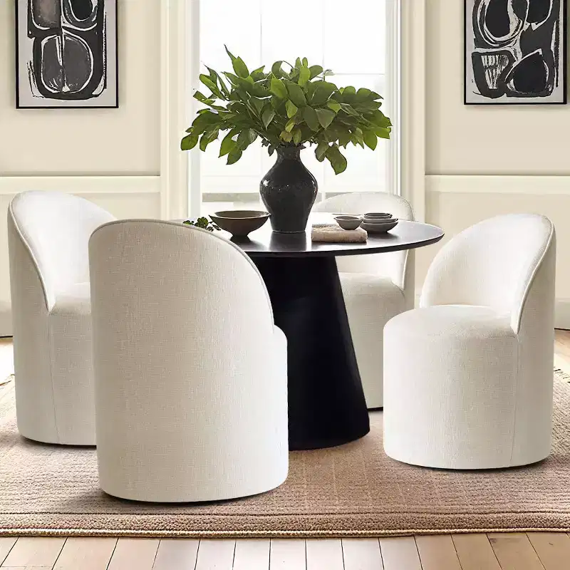 Chenille Upholstered Dining Chairs Set of 4, Modern Rounded Backs Barrel Chairs with Casters for Kitchen or Round Dining Table - Panipeachy