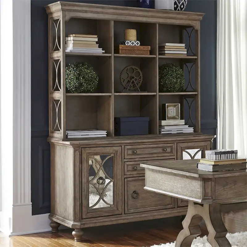 Copper Grove Simply Elegant White, Brown, & Heathered Taupe Credenza Hutch