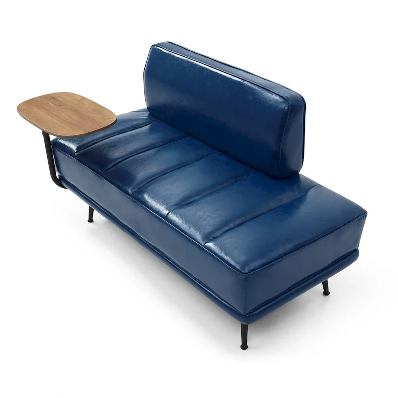 56.3Width End of Bed Bench,Faux Leather Upholstered With side table,360-degree Swivel tray couch,Entryway Ottoman,Metal Legs