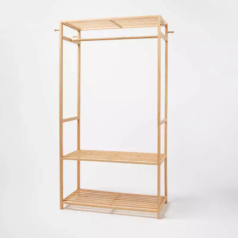 Bamboo Garment Rack with 2 Shelves & Top Rack, 40 lb Capacity, 60