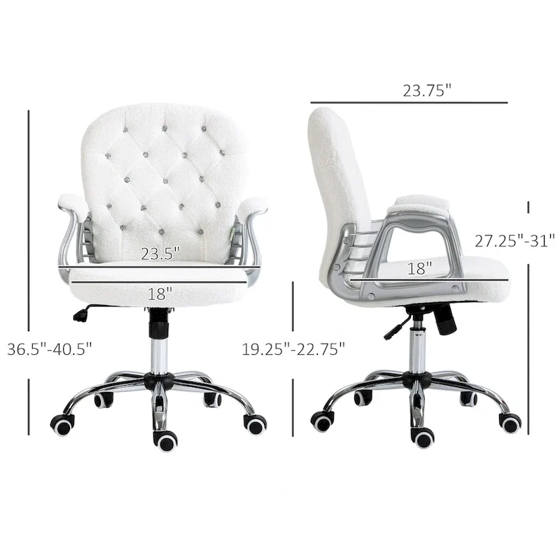 Vanity Middle Back Office Chair Tufted Backrest Swivel Rolling Wheels Task Chair with Height Adjustable Armrests