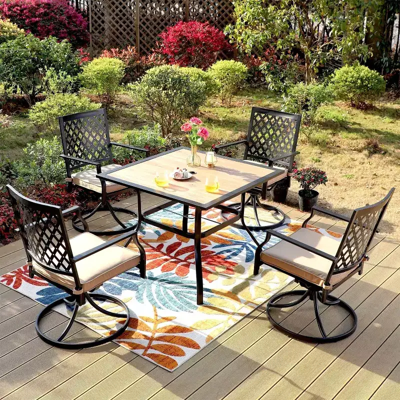 5pc Patio Set with Square Dining Table & Swivel Chairs - Captiva Designs