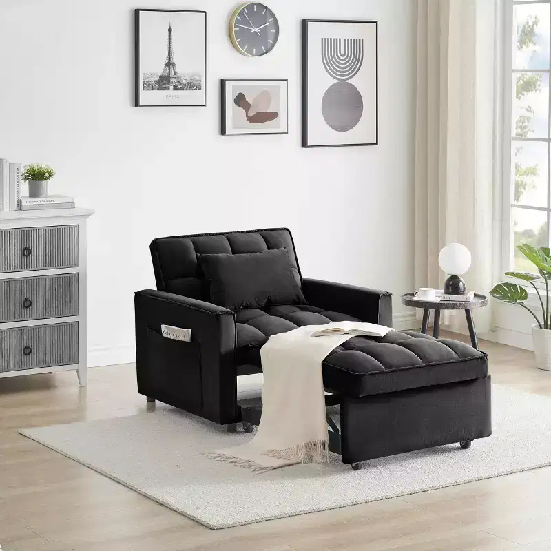 MAYEERTY Foldable Futon Sofa Bed - Adjustable Back with Wheels & Strap, Compact Versatile Design for Small Spaces Black