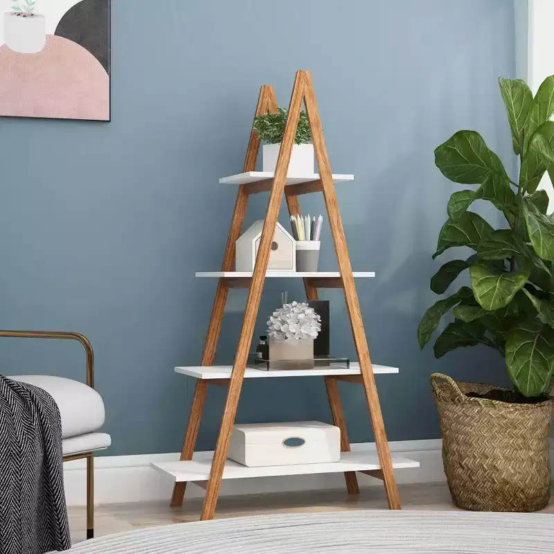 MAYEERTY A Frame Ladder Display Bookshelf, Solid Bamboo Wood Oxford, Home Use