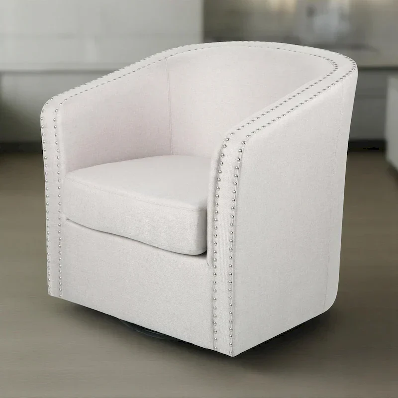 Swivel Accent Chair, Classic Round Barrel Style, Wheat Beige Fabric