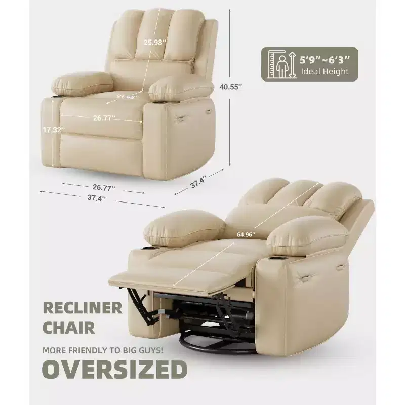 GustoWave Oversized Manual Recliner Chair, 360 Swivel Rocker Recliners with Heat & Massage, Soft Lazy Boy Recliner Sofa Chair