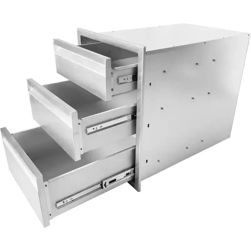 Stainless Steel Outdoor Kitchen Drawers, Flush Mount BBQ Access Drawers with Venting Panel & Handle, Weatherproof for BBQ Island, Patio Grill Station