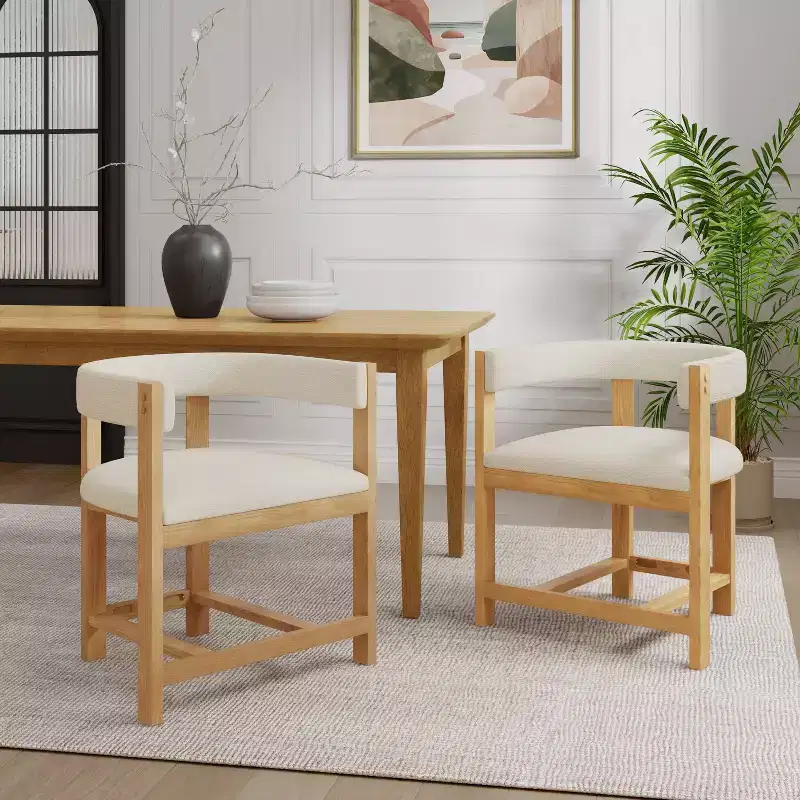 Christopher Knight Home Set of 2 Caleb Rubberwood Upholstered Dining Chairs with Open Back Beige/Natural