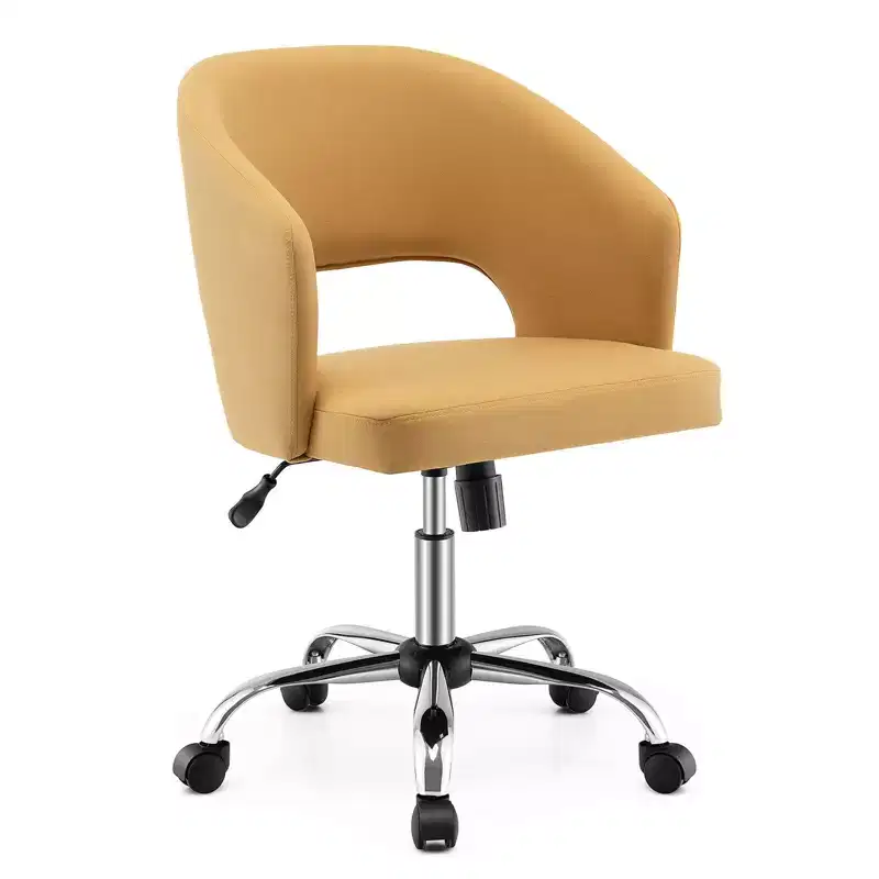 Adjustable Swivel Desk Vanity Chair Upholstered Office Chair w/ Hollow Out Back