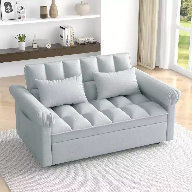 MAYEERTY Convertible Modern Pull Out Loveseat Sofa Bed Adjustable for Living Room Bedroom Gray