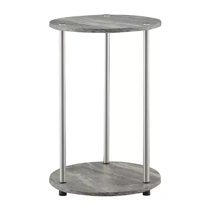 HomeStock Belmont Round Two Tier End Table with Stainless Steel Legs, Sturdy Particleboard Shelves and Modern Contemporary Style
