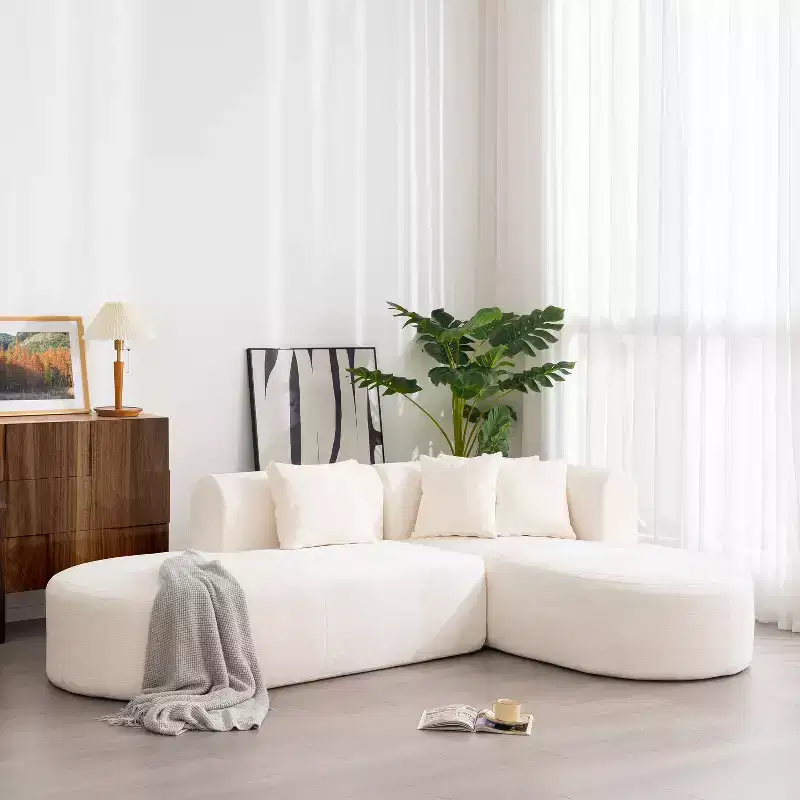 108W Corner Sofa Couch with Curved Seat and Wide Stitching, Perfect for Living Room, Bedroom, Office, Beige/Gray