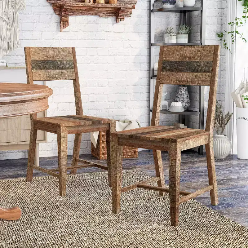 Open Back Mango Wood Dining Chairs Warm Natural Tone - Rustic Side Chair