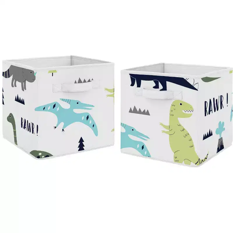 Boy Kids' Decorative Fabric Storage Bins Mod Dinosaur Blue And Green