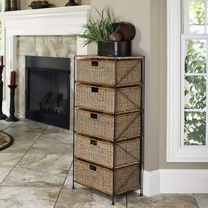5 Drawer Seagrass Wicker Storage Unit, Natural