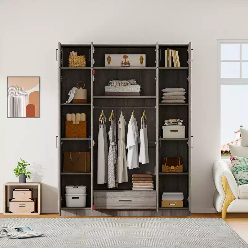 4-Door Wardrobe/Armoire with 1 Drawer and Top Cabinets - ModernLuxe