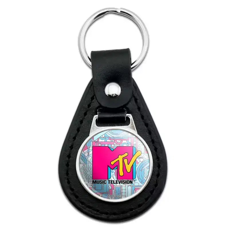 Mtv Techno Neon Logo Black Leather Keychain