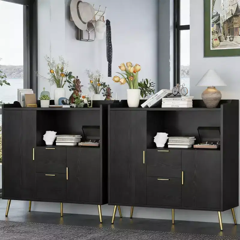 Modern Buffet Cabinet with Drawers, 40 Sideboard Storage with Shelves & Doors for Kitchen Dining Room