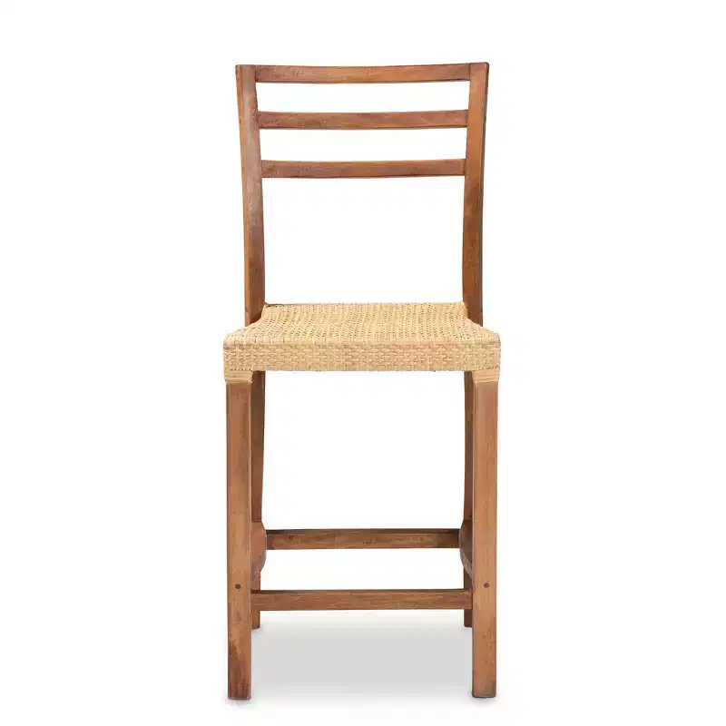 Wood and Rattan Counter Height Barstool Natural/Walnut Bohemian Style No Assembly Required