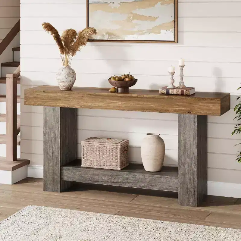 2-Tier Console Table for Living Room & Entryway, Large Sofa Table with Storage, Hallway Entrance Table, Long Entry Table for Organizing Decor