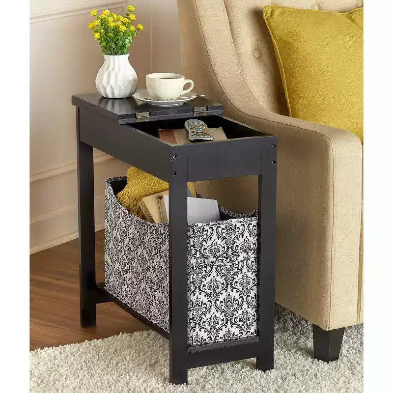 Side Table with Fashion Print Storage Bin - Wood with Fabric Basket