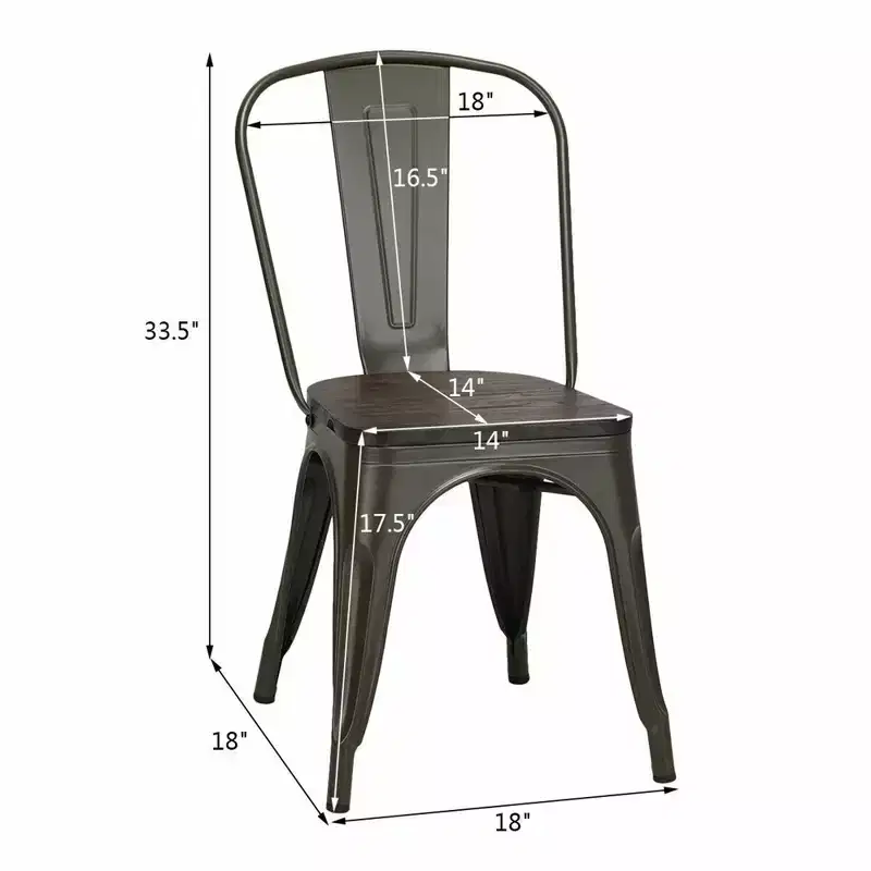 Set of 4 Modern Metal Dining Side Chairs, Wood Seat, Stackable