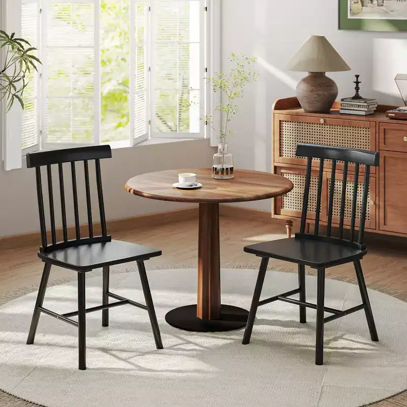 Dining Chairs Set of 2/4, Farmhouse Wood Kitchen Chairs with Rubber Wood Frame, Spindle Back for Dining Room