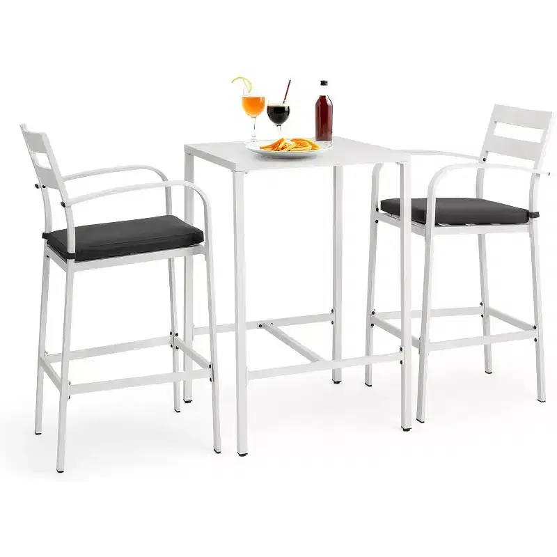 VINGLI 3-Piece Outdoor Bar Set, Aluminum Bar Height Table & 2 Chairs with Cushions, Counter Height Patio Furniture for Backyard, Poolside, Garden