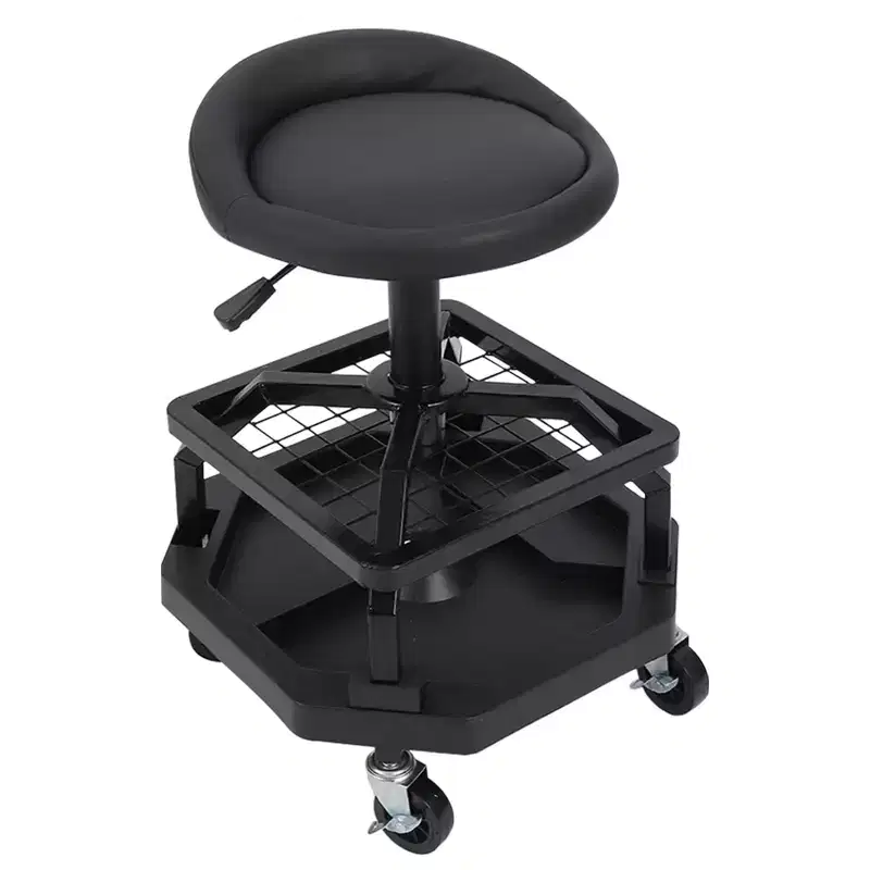 Rolling Shop Stool with Wheels, Double-Layer Mesh Frame Rolling Garage Stool, 330 lbs Weight Capacity